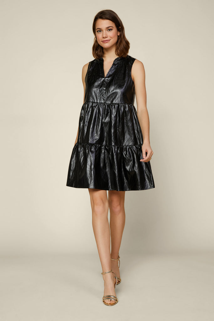 Faux Leather Babydoll Dress
