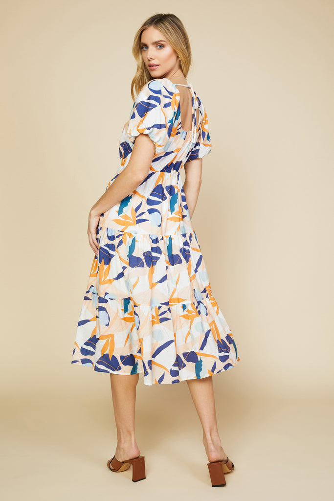 Abstract Botanical Midi Dress