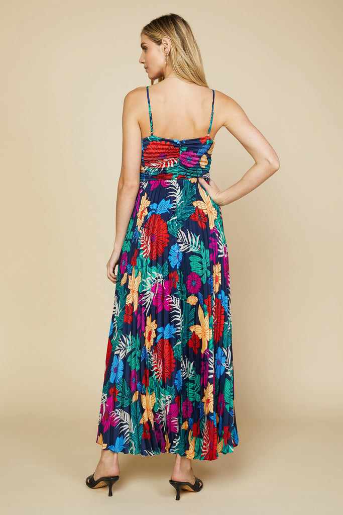 Tropical Front Tie Pleated Dress