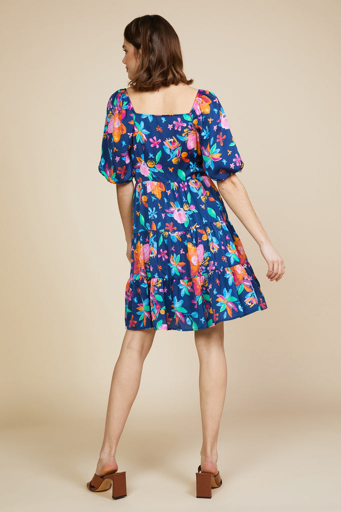 Aquatic Floral Surplice Short Dress