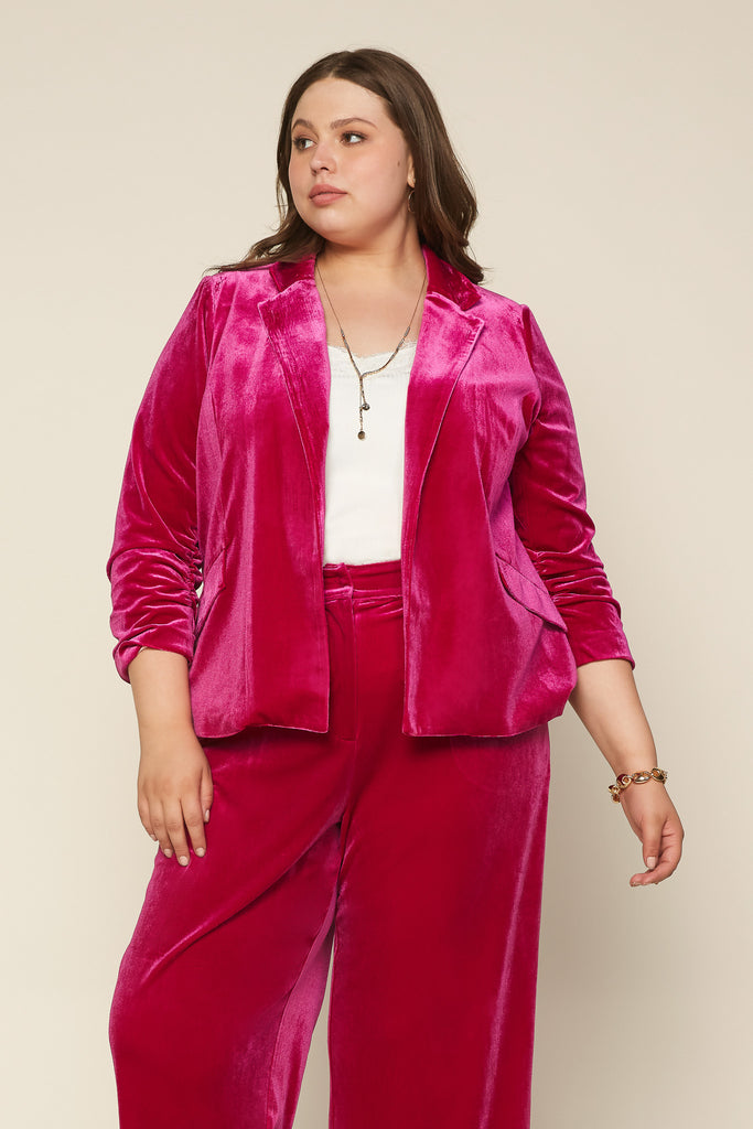 Plus Size - Ruched Velvet Blazer