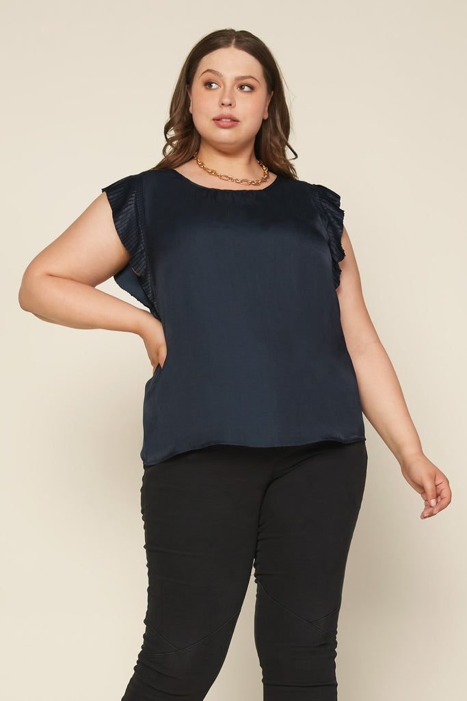 Plus Size - Pleated Short Sleeve Top