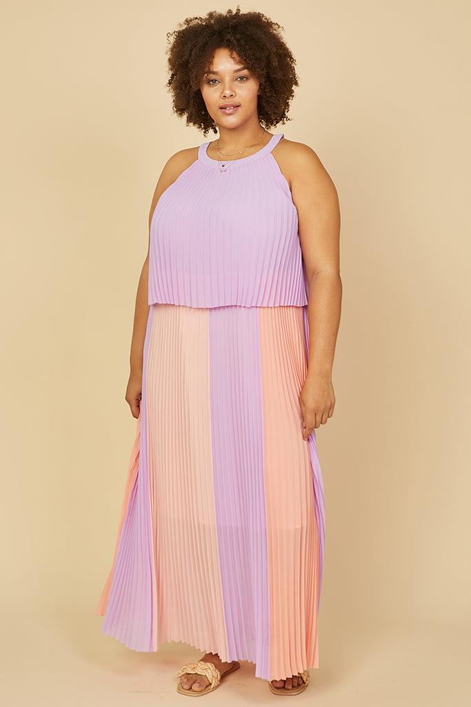Plus Size - Pleated Halter Maxi Dress