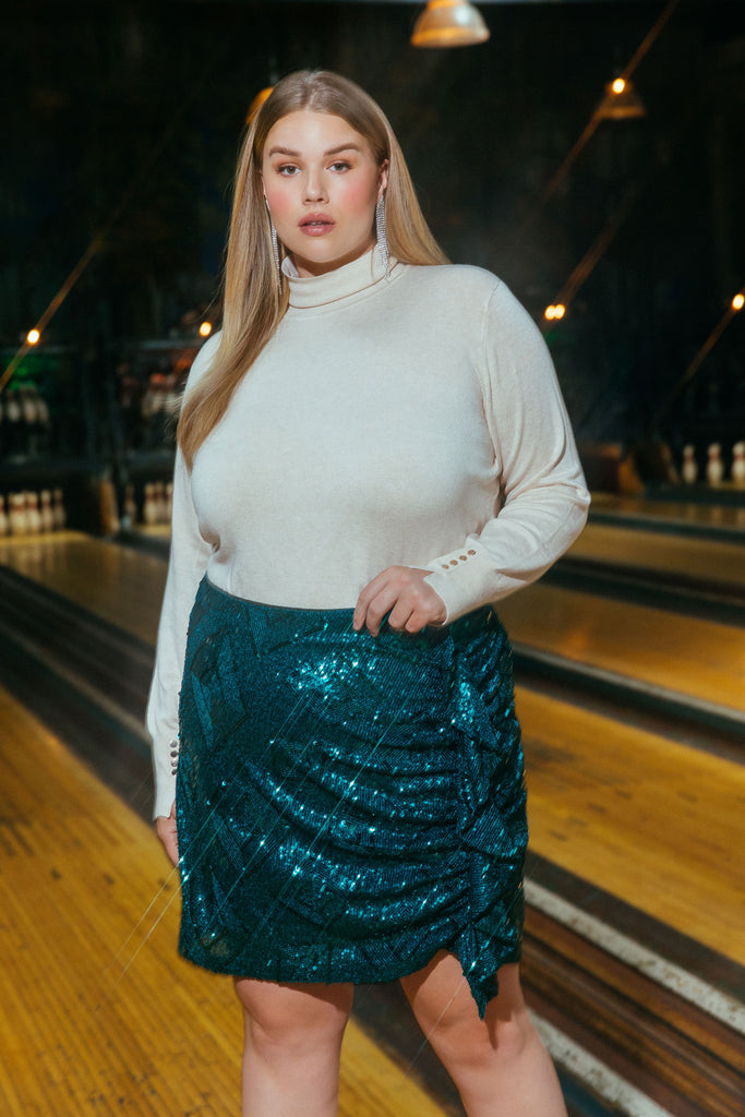 Plus Size - Button Detail Turtleneck Sweater
